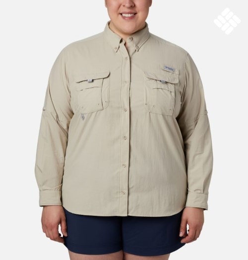 Women's Columbia PFG Bahama Long Sleeve Shirts Khaki | Plus Size CA-CA815